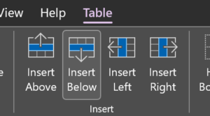 Use the contextual ribbon bar to insert a new row (at any point within a table)
